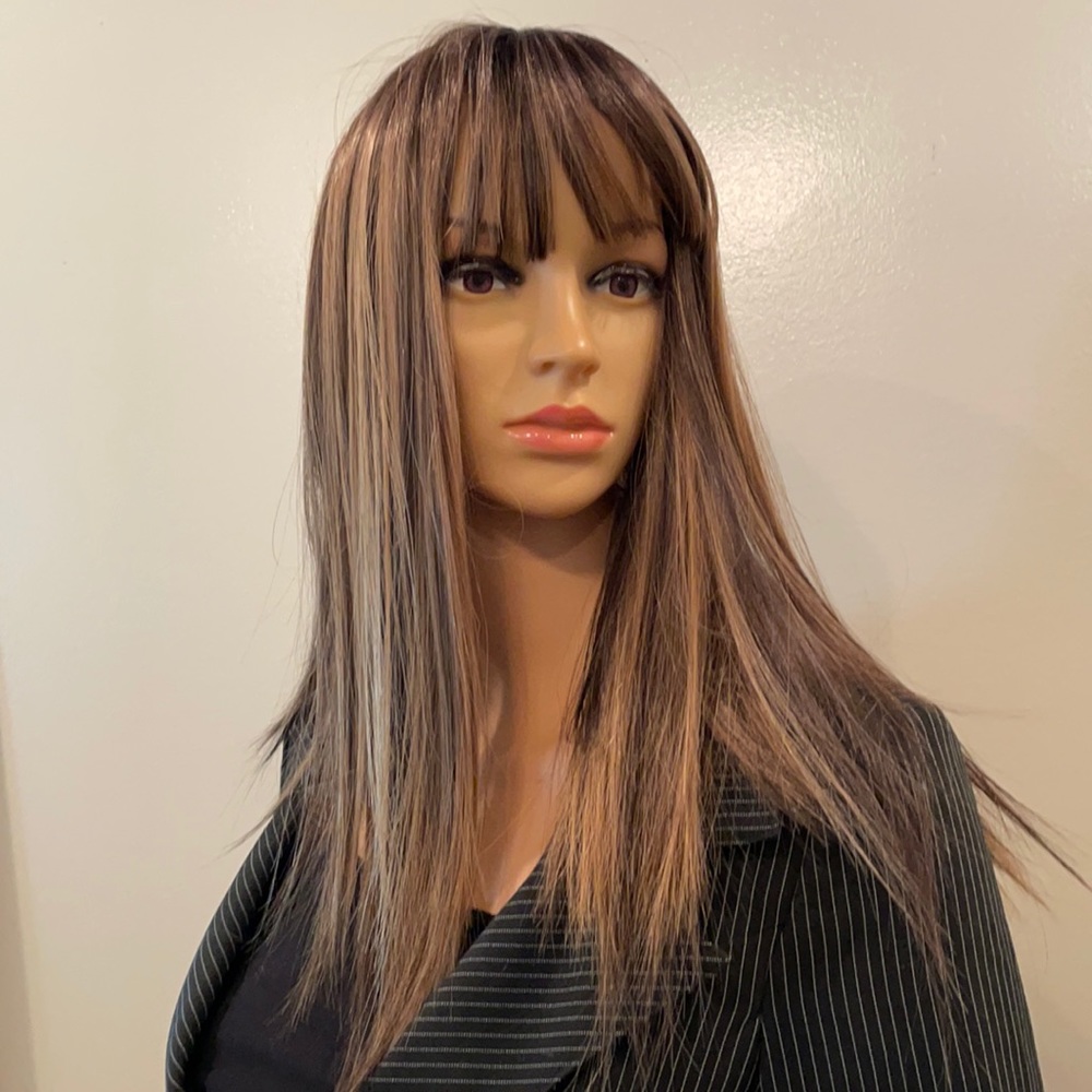 NWT 16” dark roots honey blonde highlights various bronde bangs dark brown